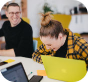 Team members happy at work